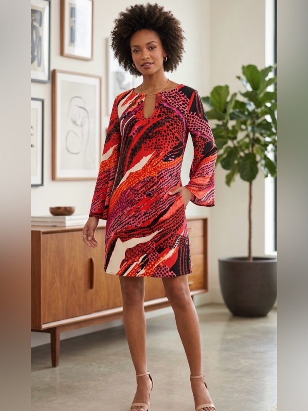 JB by JULIE BROWN Abstract Animal Print Mod Tunic Shift Dress Women's Size 2